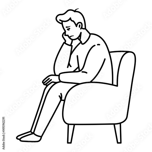 Sad man icon in line style. Man muses icon in line style. Stressed man icon in line style. Icons about mental health and mental illness