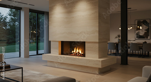 Elegant Stone Fireplace Creates a Warm Ambience in Modern Interior Design