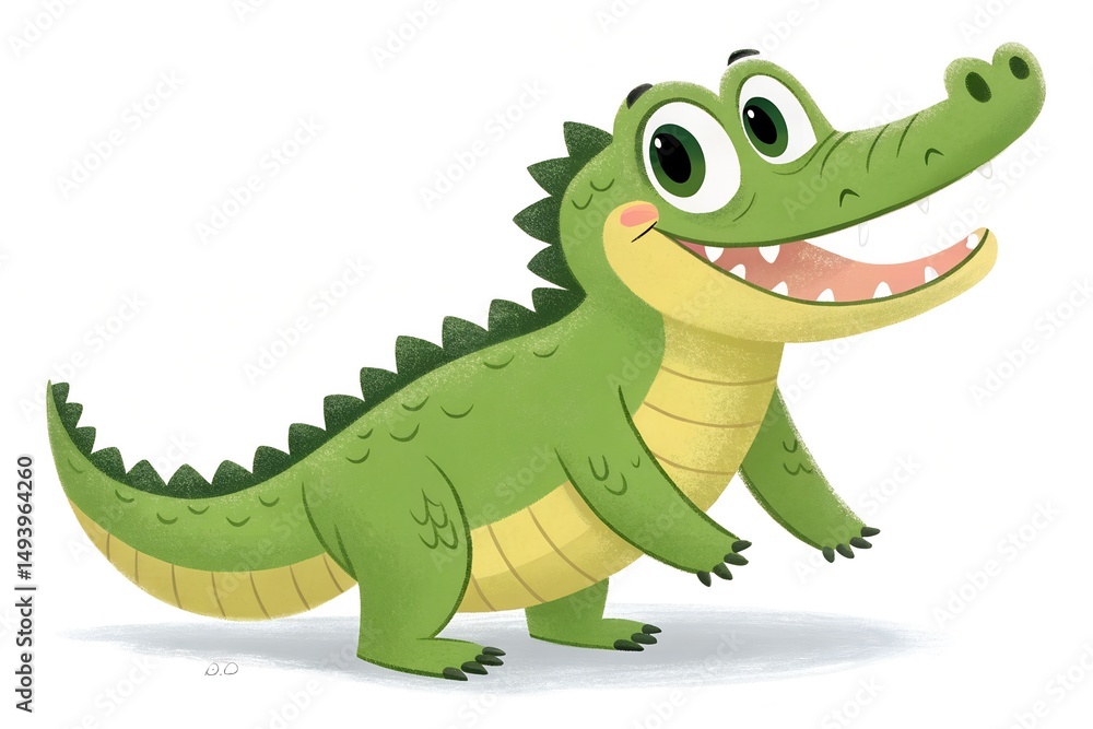 Fototapeta premium Happy green crocodile cartoon illustration for kids
