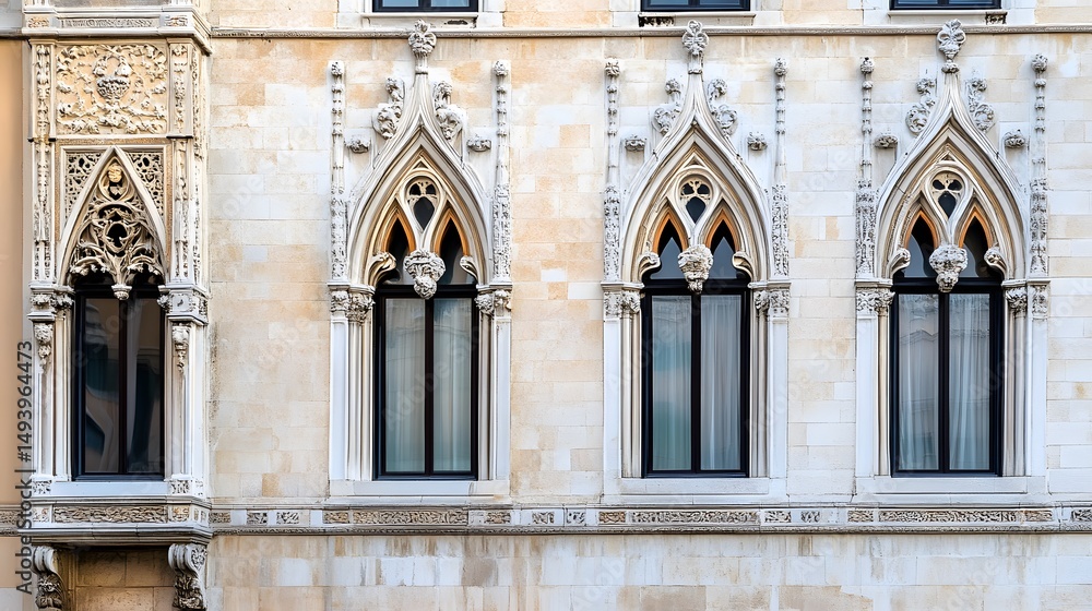 Obraz premium Gothic Architecture Building Facade with Ornate Windows
