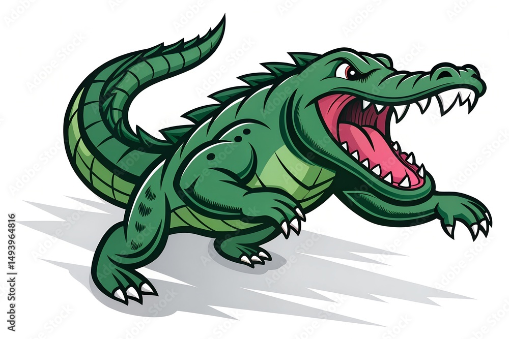 Fototapeta premium Aggressive green crocodile cartoon mascot character illustration