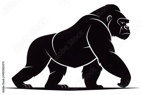 Powerful gorilla silhouette walking strong ape animal photo