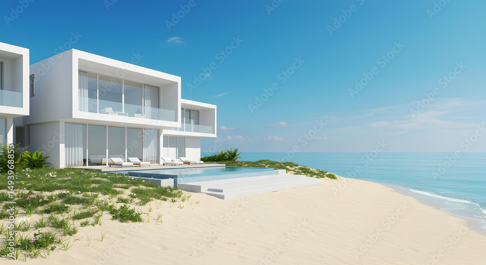 Modern Architecture Home Along Coastal Beachfront With Ocean View Scenery Modern Architecture Home Along Coastal Beachfront With Ocean View Scenery