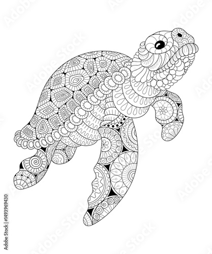 Turtle coloring page, vector illustrations for adults in zentangle style. Vector illustrations for coloring turtle.