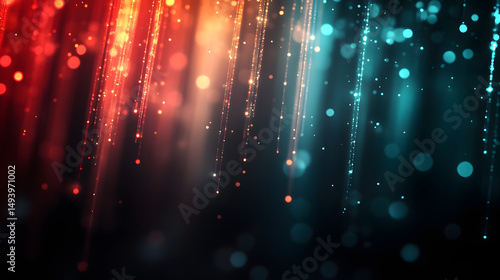 Vibrant Colorful Glowing Particles and Streaming Lines in Abstract Dark Space for Futuristic Digital Art and Technology Visuals