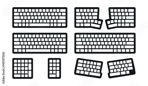 Keyboard silhouette icons set. computer and typing symbols for tech enthusiasts
