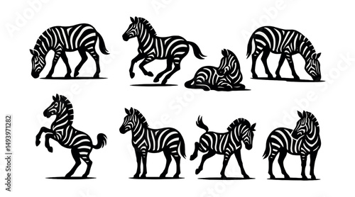 Wildlife silhouette icons set. zebra and animal art graphics for design