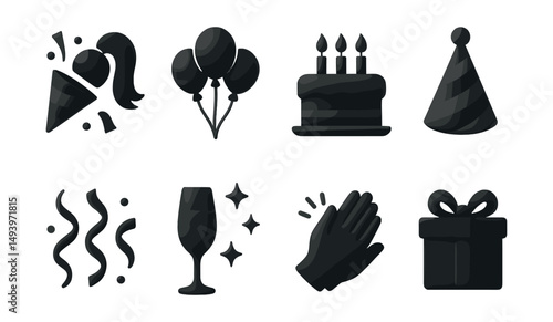 Party and celebration icons set. festive silhouette symbols and event graphics
