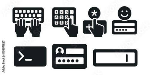 Security and login silhouette icons set. access and password protection symbols