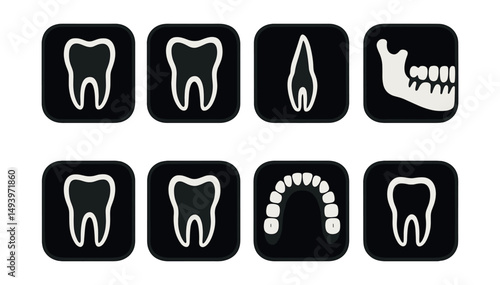 Dental and oral health silhouette icons set. teeth and dentistry symbols