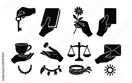 Hand gesture silhouette icons set. symbolic and illustrative design elements