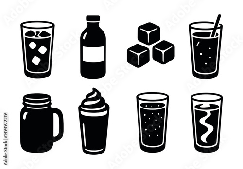 Beverage and drinks silhouette icons set. refreshing and thirst-quenching symbols