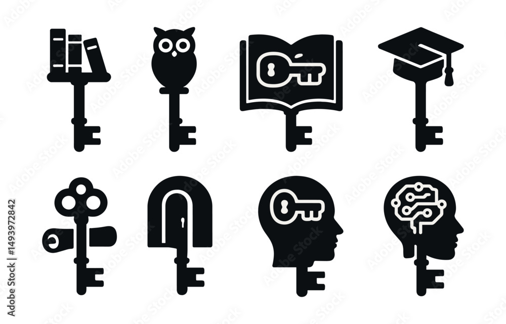 Education and knowledge silhouette icons set. learning and academic symbol collection Education and knowledge silhouette icons set. learning and academic symbol collection