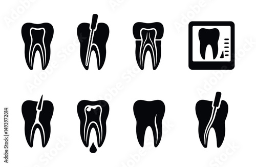 Dental care silhouette icons set. oral hygiene and tooth health symbols