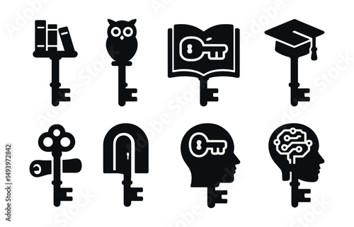 Education and knowledge silhouette icons set. learning and academic symbol collection