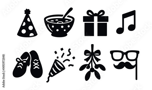 Celebration and party silhouette icons set. festive and joyful symbols collection