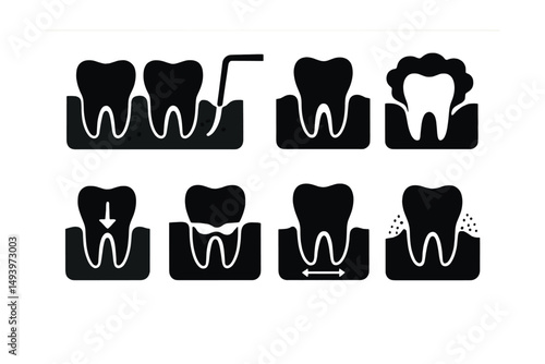 Dental care silhouette icons set. oral hygiene and tooth health symbols