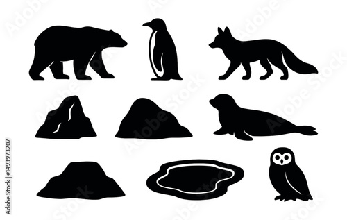 Animal silhouette icons set. wildlife and nature symbols for design