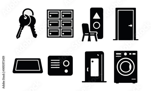 Home and appliance silhouette icons set. household and furniture symbols
