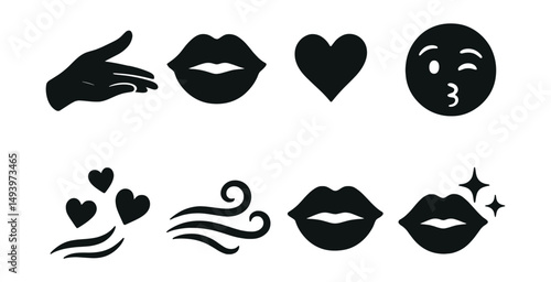 Love and romance silhouette icons set. affection and emotion symbols