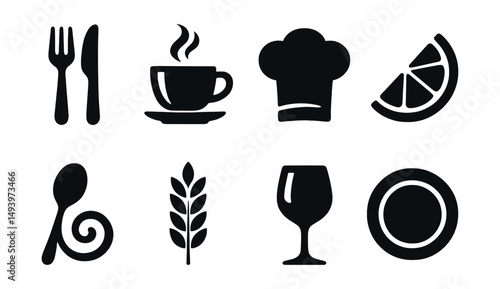 Culinary and restaurant silhouette icons set. dining and food service symbols