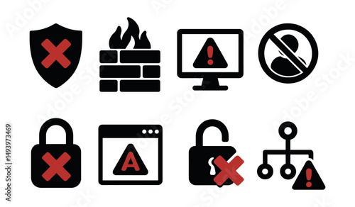 Cybersecurity flat icons set. data protection and online security symbols