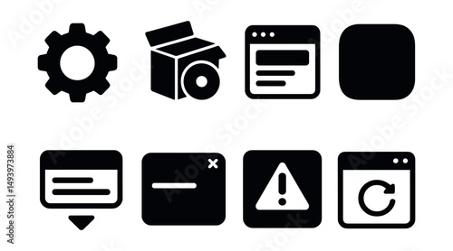 Essential user interface silhouette icons set. ui/ux and design tools collection