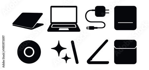 Technology silhouette icons set. gadget and device symbols