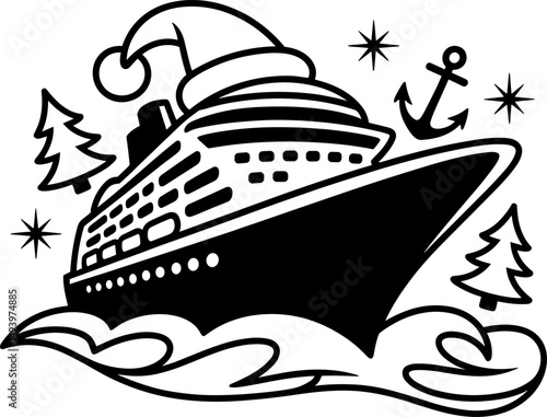 Cruise Ship Silhouette with Holiday Theme