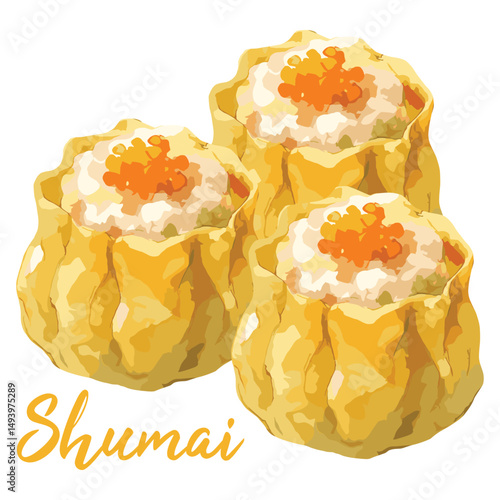 shumai dimsum in watercolor illustration style, isolated vector on white background