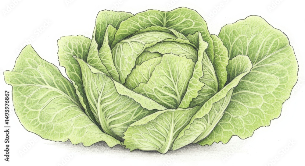 Obraz premium Delicate hand-drawn illustration of butterhead lettuce with intricate details