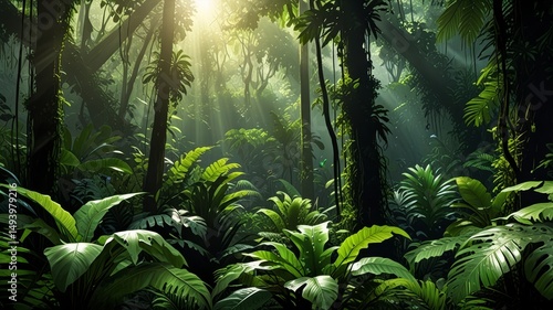 Fototapeta Naklejka Na Ścianę i Meble -  Green prehistoric jungle