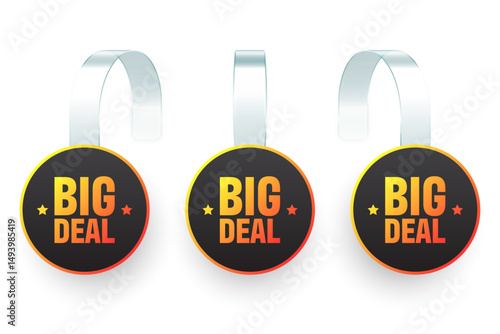 Colorful neon supermarket promotional wobblers. Realistic wobbler template for shelf advertising. Sale or discount label with ad text. Special offer price tag. Vector illustration