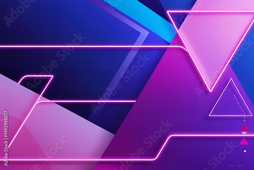 A vibrant and elegant abstract background with smooth gradient blend of blue, violet, purple, magenta, and pink. Includes glowing neon lines, soft light reflections, and minimal geometric shapes like 
