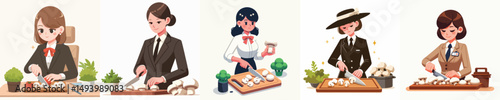 female secretary character vector cutting mushroom
