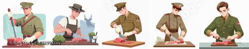 soldier character vector cutting meat