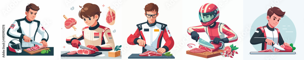 racer character vector cutting meat racer character vector cutting meat