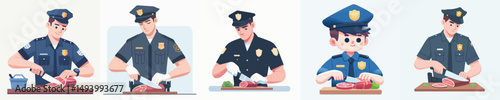 police character vector cutting meat