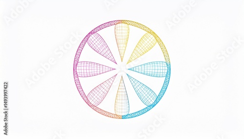 Rainbow Wireframe Petals in Circular Bloom