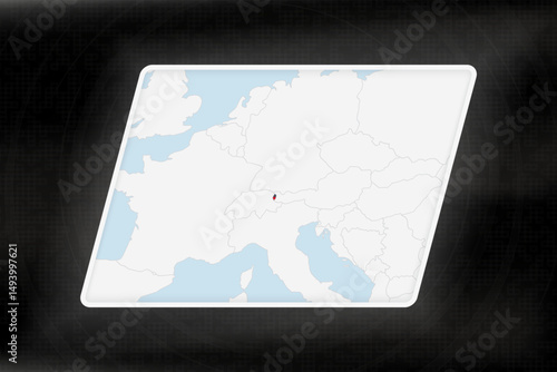 Liechtenstein Highlighted in Flag Colors on Geographic Map.