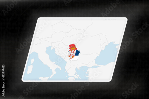 Serbia Highlighted in Flag Colors on Geographic Map.