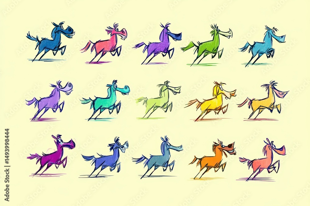 Obraz premium CHEVAUX MULTICOLORES AU GALOP