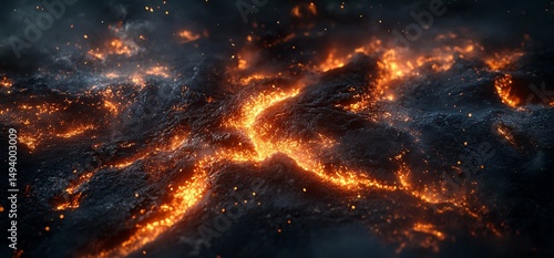 Lava flow over rocky surface