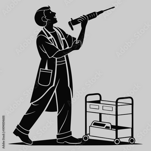 a dentist with a drill silhouette vector design art and illustration