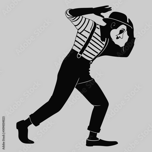 a mime performing silhouette vector design art and illustration