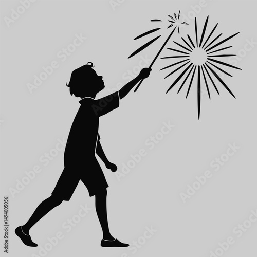 a person holding a sparkler silhouette vector design art and illustration