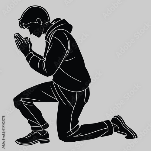 a person kneeling in prayer silhouette vector design art and illustration
