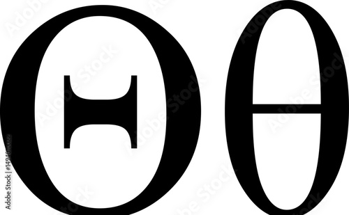 Vector illustration of the Greek letter theta in uppercase and lowercase. The 8th letter of the Greek alphabet. Clean black and white design for educational and graphic use