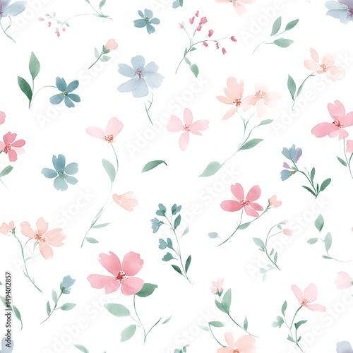 Wallpaper Mural Seamless pattern of delicate pastel watercolor blossoms in soft romantic hues on a light backdrop Torontodigital.ca