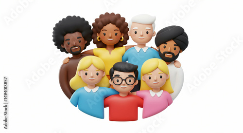 Diverse group smiling together claylike style